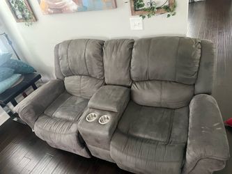 Grey Microfiber Reclining Sofa and Loveseat Set