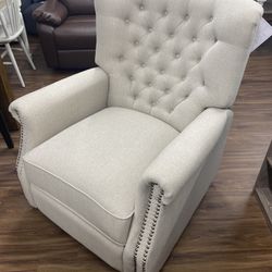 New Tufted Push Back Recliner, Beige Fabric Upholstery