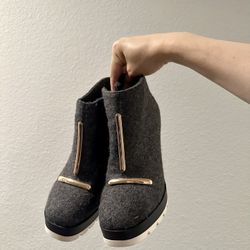 Ankle Boot Heel, Gold Bar, Grey And White Style Heels 