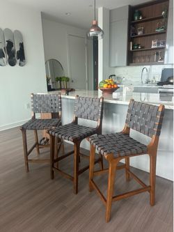World Market Wood & Leather Barstools – Set of 3