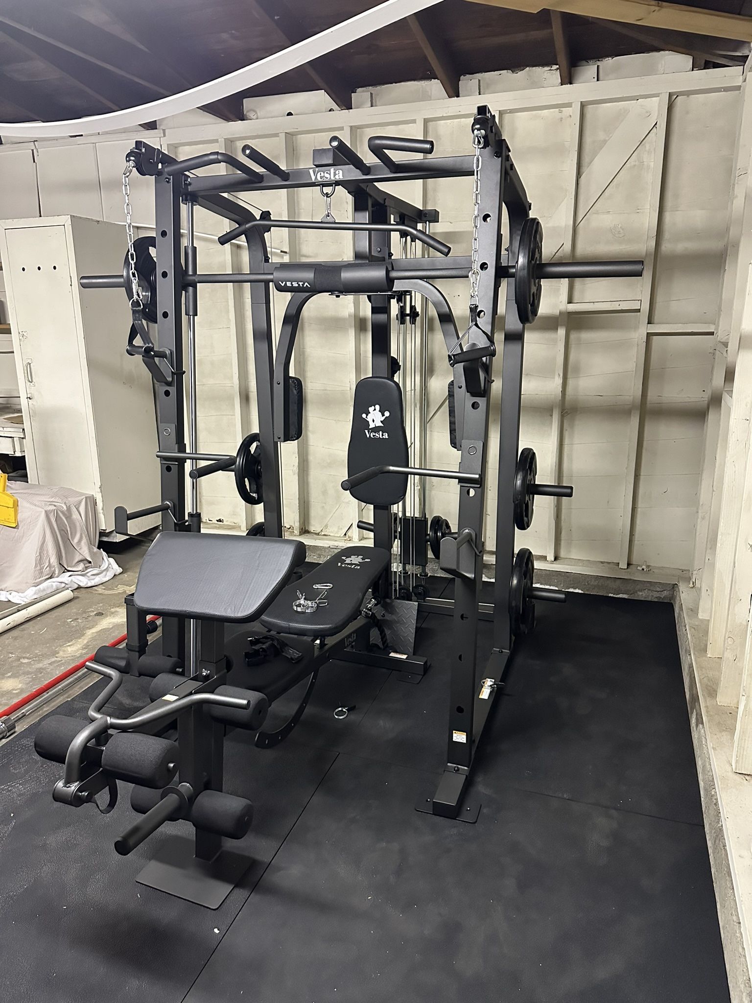 Smith Machine 1001 w/Bench Attachment | 230lb Bumpers Olympic Weights | 7ft Olympic Bar | Gym Equipment | FREE DELIVERY🚚