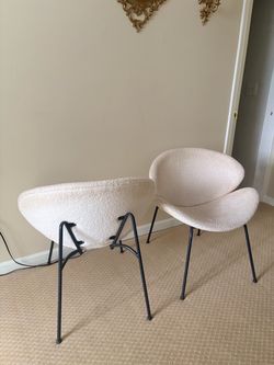 Pair of Boucle Accent Chairs with Black Metal Legs