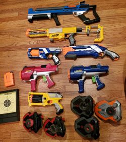 NERF guns and Xploderz and spy gear disc shooter gem lot