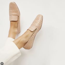 M.M Lafleur pink nude croc leather Kate square toe loafer 40