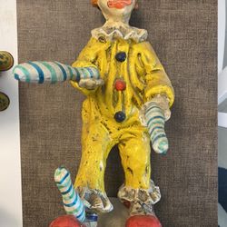 Large Juggling Vintage Paper Mache Clown Hand Made And Painted stands alone fragile