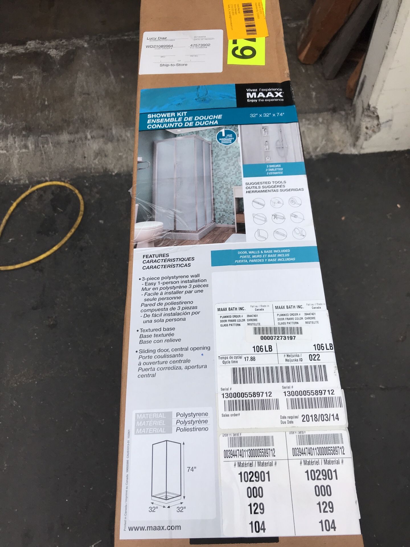 MAAX Mediterranean III 32 in. x 32 in. x 74 in. Corner Shower Kit with Center Drain in Chrome