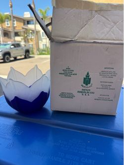 Vintage Partylite Indigo Blossom Frosted Glass Candle Holder – New in Box