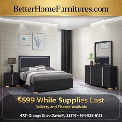 Black and Gold Bedroom Set with LED Headboard- finance available