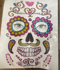 Face Fake Temporary Tattoos Costume Halloween Sugar Skull Cultural Makeup