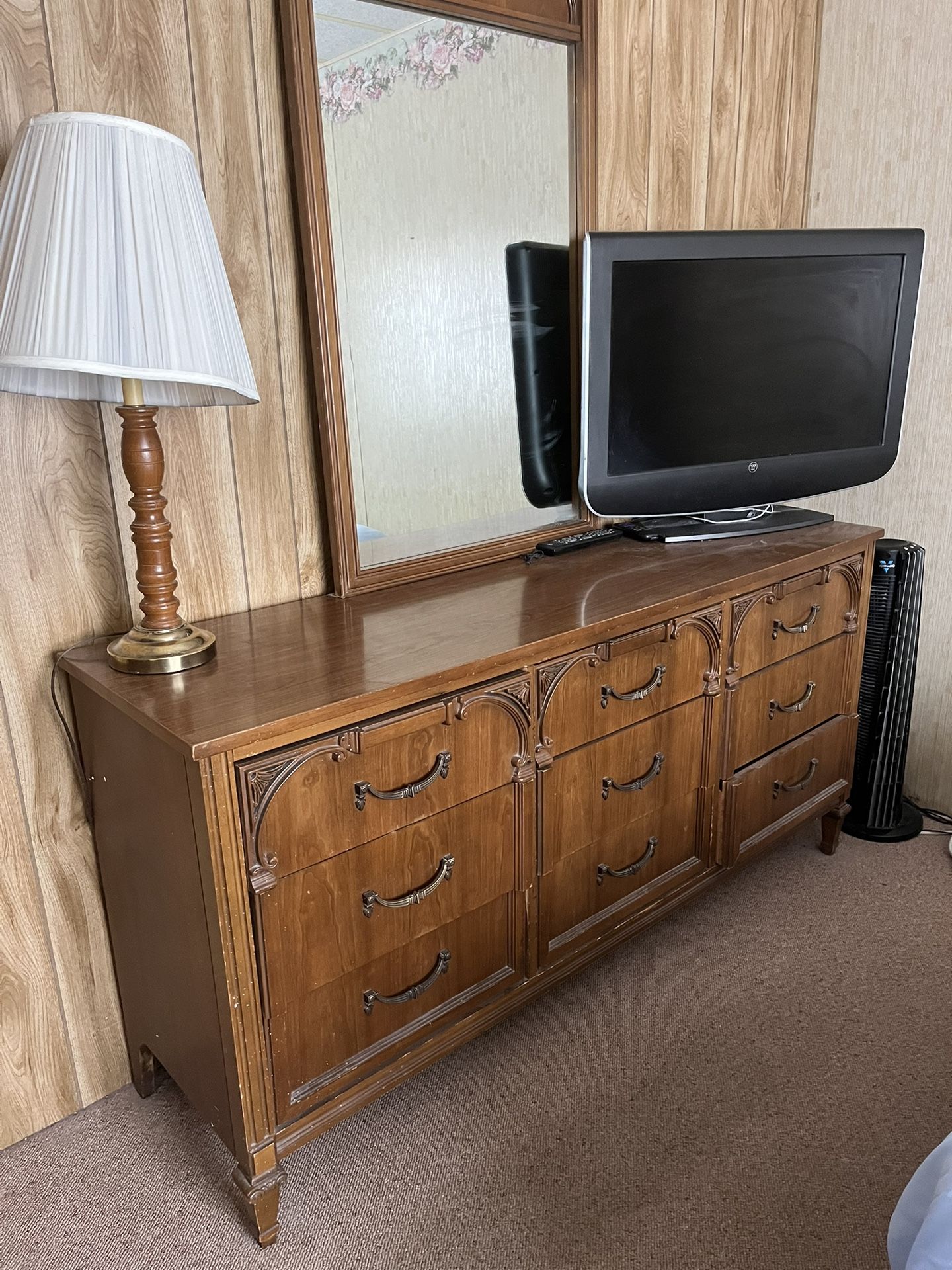 Dresser, TV And Lamp