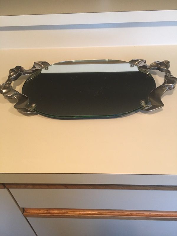 Glass/Mirror tray with bow detailed handles