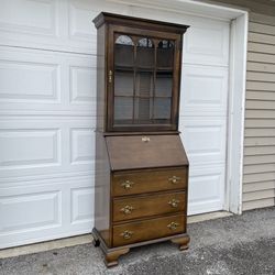 Vintage Solid Wood Secretary Desk Dresser Hutch Display Cabinet 