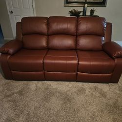 New Red Leather Sofa, Loveseat, and Chair Set