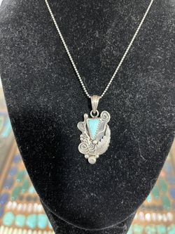 Sterling Silver and Turquoise Pendant with Sterling Silver Necklace 