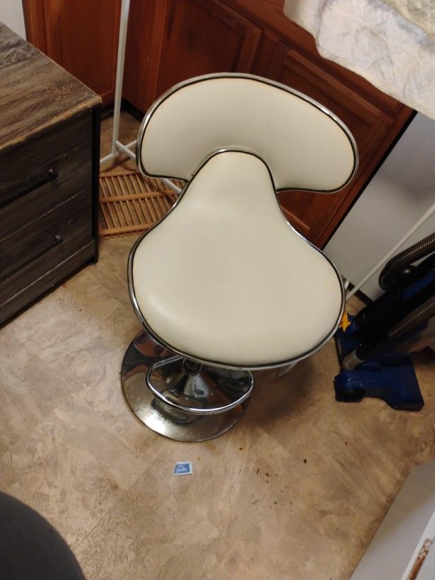 White Leather Bar Stool Stainless Steel Let's Up And Down
