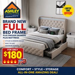 Brand new full bed frame, and with mattress and LED lights for 180