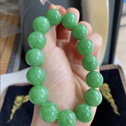 Natural Burmese Jadeite Bracelet 14.2mm — Full Green A Grade 