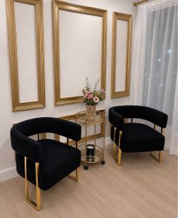 Boucle Accent Chairs with Gold Legs – Set of 2