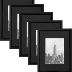 Photo Frame Set, 5 Pieces, Display Pictures Includes Pad and Without Pad, Wall Gallery Photo Frames (8x10, Matte Black)