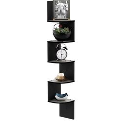 Wall Mount Floating Corner Shelf, 5-Tier Radial, French Oak Grey/Black