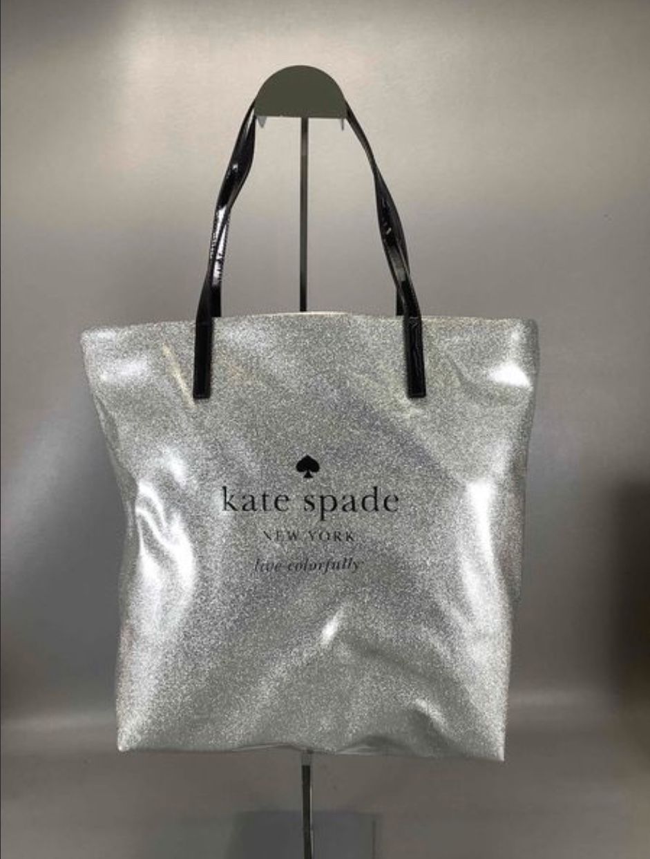 KATE SPADE Sparkle Silver Bon Shopper Tote Bag