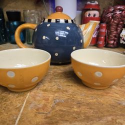 Sakura Tea Pot W/2 Cups/bowls Designer Debbie Mumm Handpainted