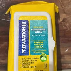60 Wipes Preparation H Medicated Hemorrhoidal Wipes with Witch Hazel & Aloe Maximum Strength Formula