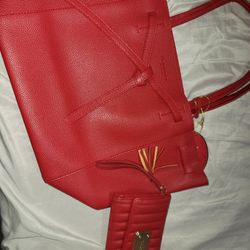 Large Carry Tote And Wallet  Red