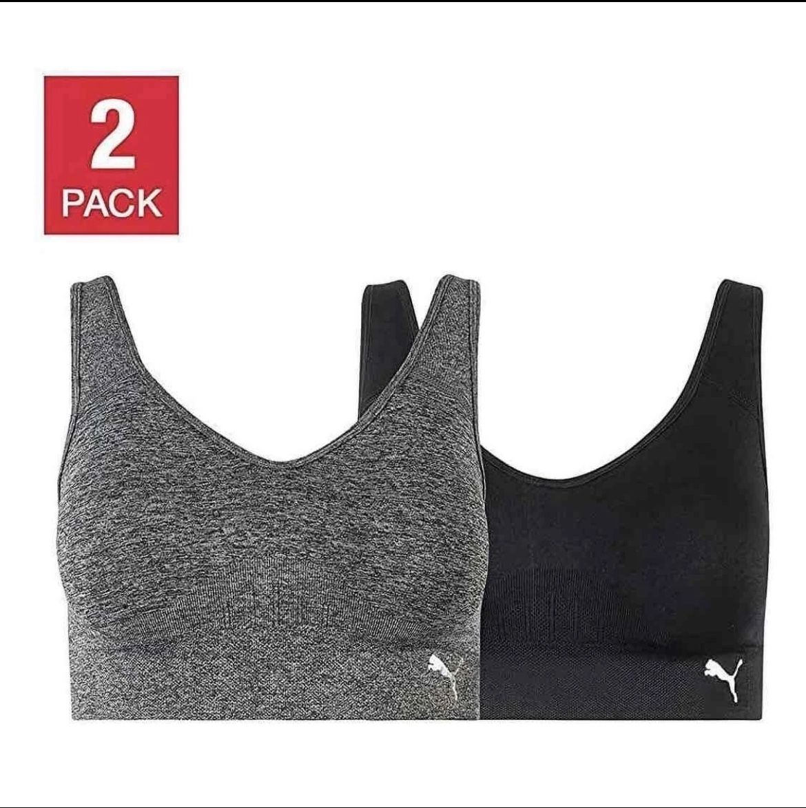 🔥 NEW Puma Drycell 2-Pack Seamless Sports Bra – Black & Grey, Convertible (Size M) 🔥 - (3) Packs Available - Price is for (1) Pack Step into comfo