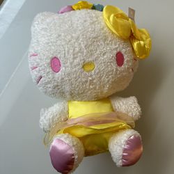 New - 14” Hello Kitty Sanrio Official Flower Yellow Crown Dress Stuffed Animal Plush Toy 