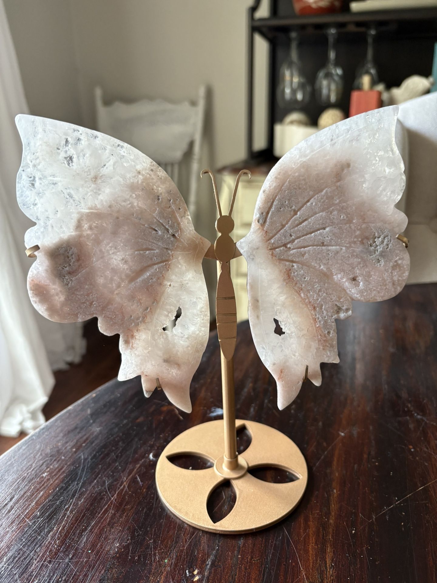 Pink amethyst butterfly wings with stand
