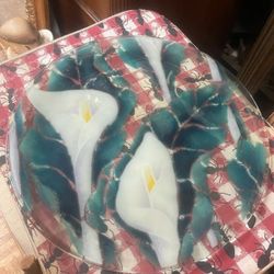 Art Glass Calla Lily Plate Wall Decor 