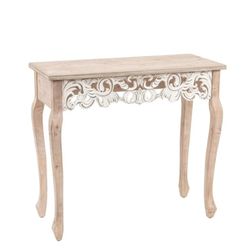 <NEW/IN-BOX **UNASSEMBLED** LuxenHome Boho Natural Wood Entry Console Table/Small Desk/Vanity 