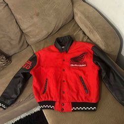 90s Honda Racing Red Rider Wool/Leather Jacket