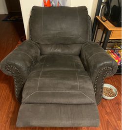 Gray Microfiber Recliner Chair with Nailhead Trim