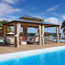 12'X20' Hardtop Gazebo, Outdoor Polycarbonate Double Roof Canopy, Aluminum Frame Permanent Pavilion