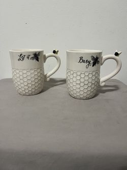 “Let it Bee” “Busy Bee” Bumblebee Coffee Mugs. Microwave Safe