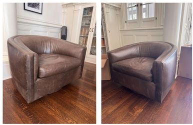 Brown Leather Swivel Club Chairs (Set of 2)