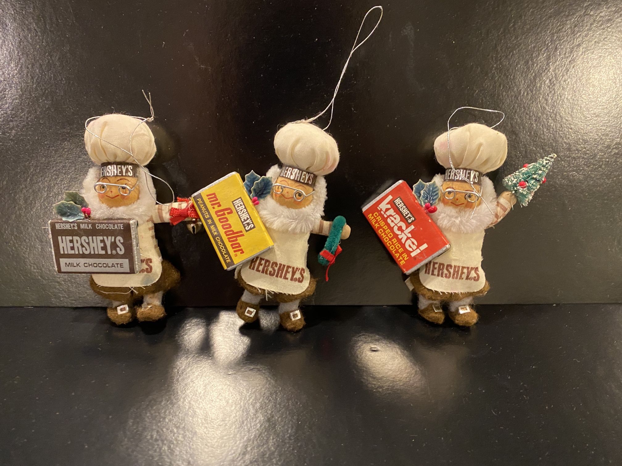 Lot of 3 Vintage Hershey Baker Christmas Ornaments Krackel Mr. Goodbar