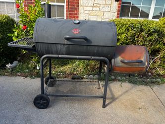 Char-Griller Smokin' Pro Barrel Grill and Offset Smoker with accessories