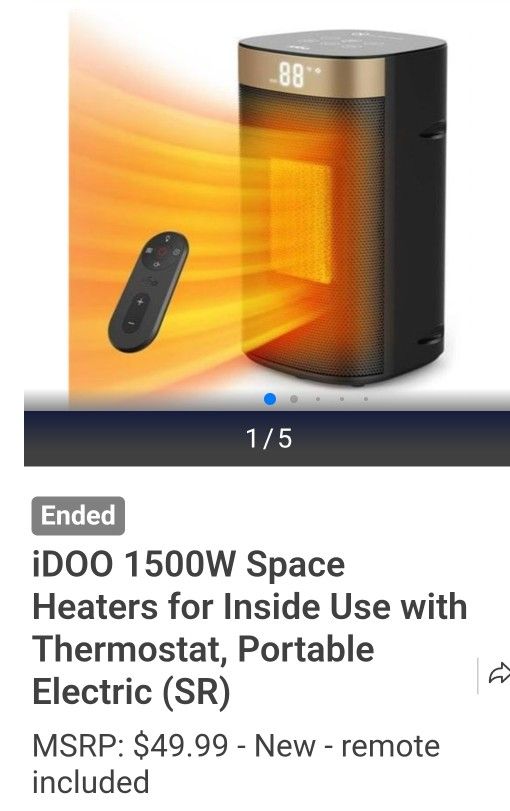 iDOO 1500W Space Heaters for Inside Use with Thermostat, Portable Electric Heater with Remote 