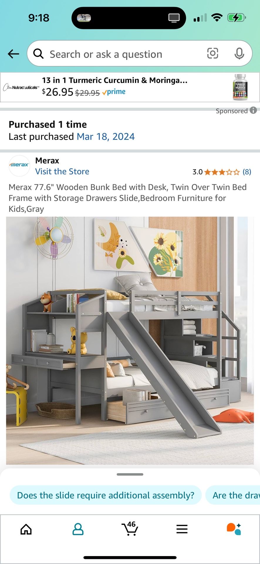 New Bunk Bed Along With Mattresses And A Slide