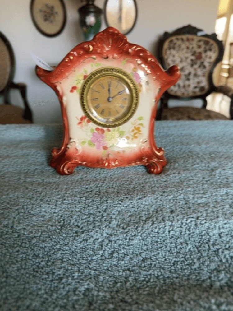 RARE ANTIQUE Ansonia Royal Bonn "Granite" Porcelain Mantle Clock