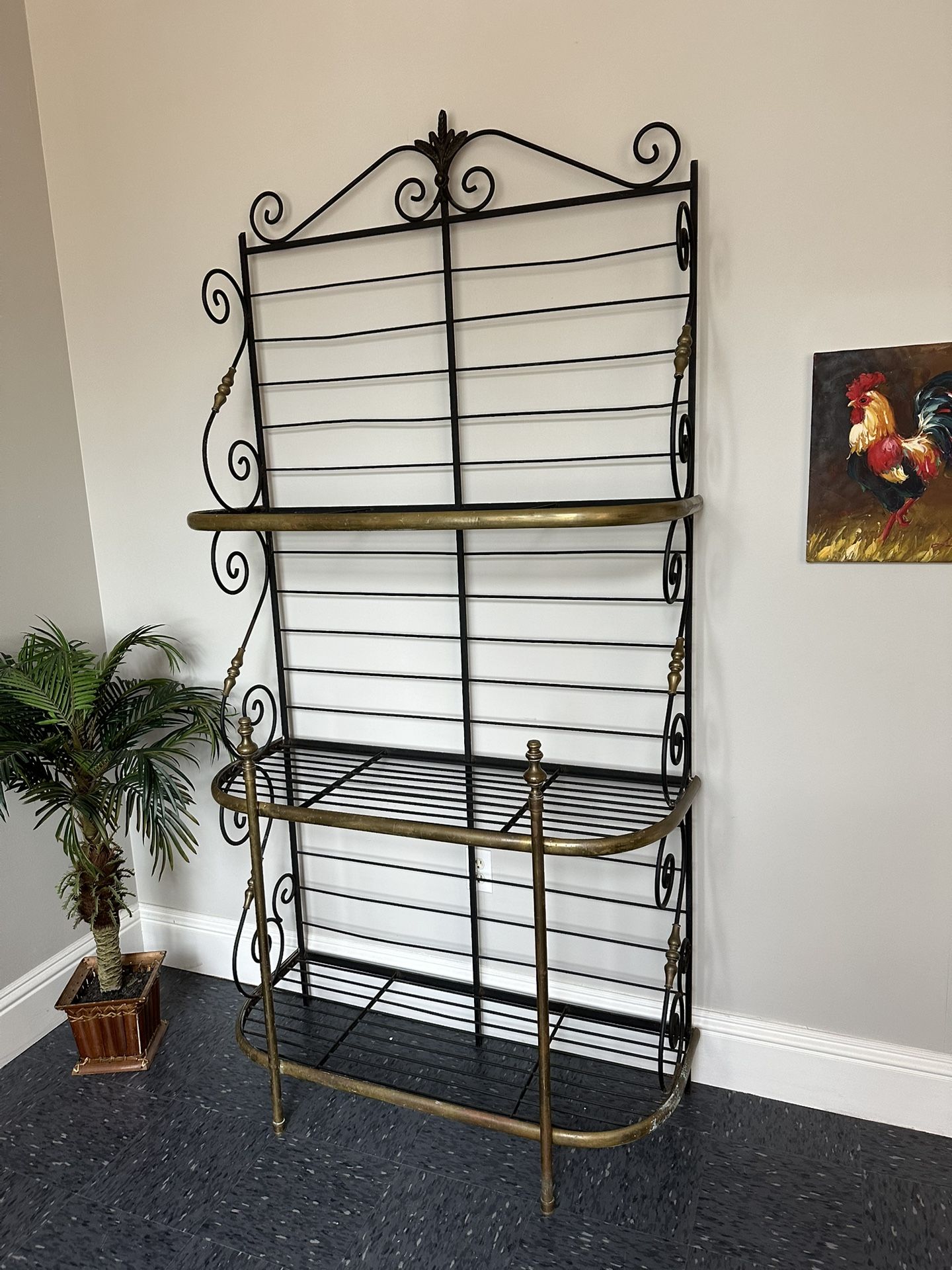 Antique Brass & Iron Bakers Plant Rack Storage Sideboard