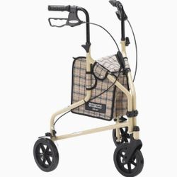 Drive Medical Winnie Lite Supreme Aluminum Three Wheel Rollator, Tan Plaid