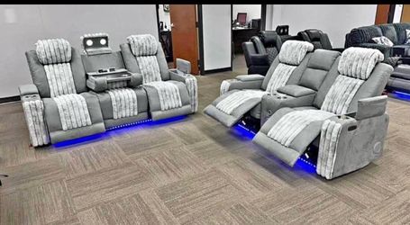NEW POWERED RECLINING SOFA AND LOVESEAT WITH FREE DELIVERY PAY ON ARRIVAL