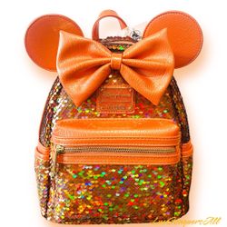 Disney Parks Loungefly Minnie Mouse Sequined Peach Punch Mini Backpack