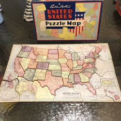 Vintage 1915 Parker Brothers United States Puzzle Map Complete With Box