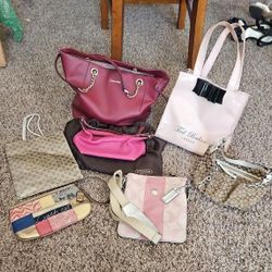 LOT: 4 Vintage Coach Purses, 1 Pair Coach Sandals, 1 Ted Baker London Bag, 1 Calvin Klein Red Purse 