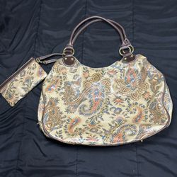 Giani Bernini Glazed Canvas Paisley Tote Handbag with cosmetic case NWOT